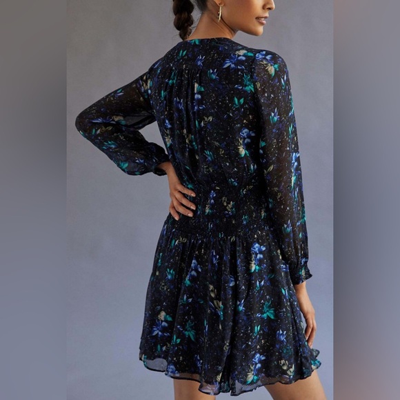 Anthropologie Ruched Floral Mini Dress - Picture 3 of 13